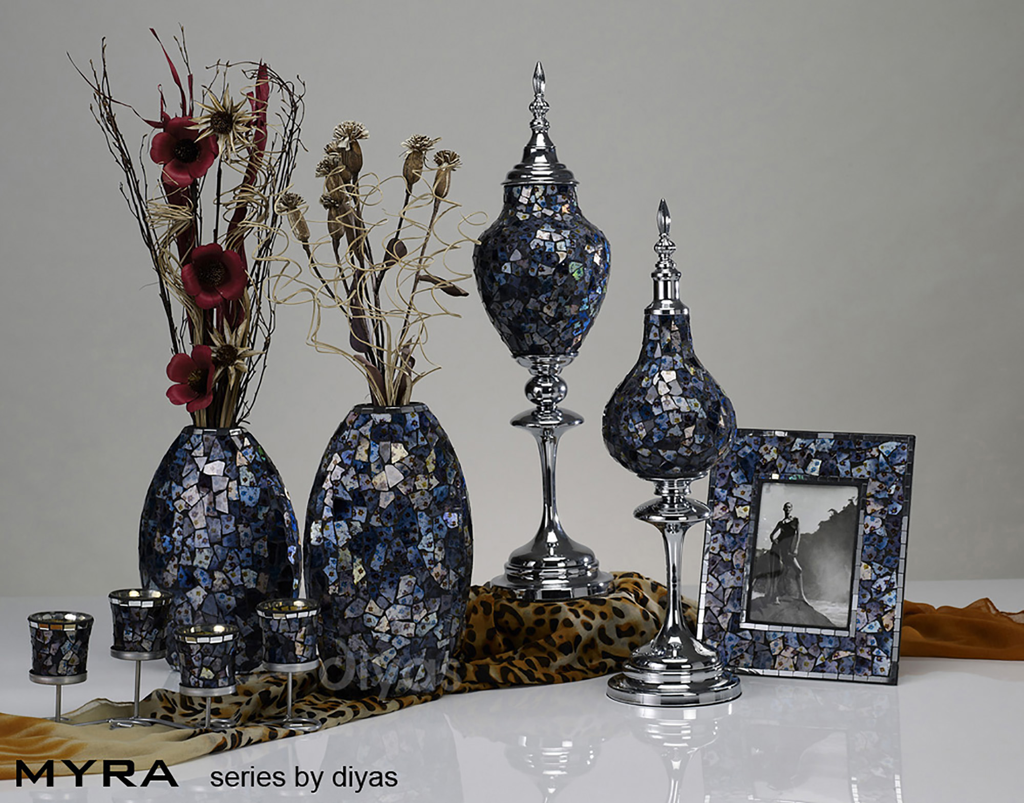 Myra Mosaic Art Glassware Diyas Home Platters